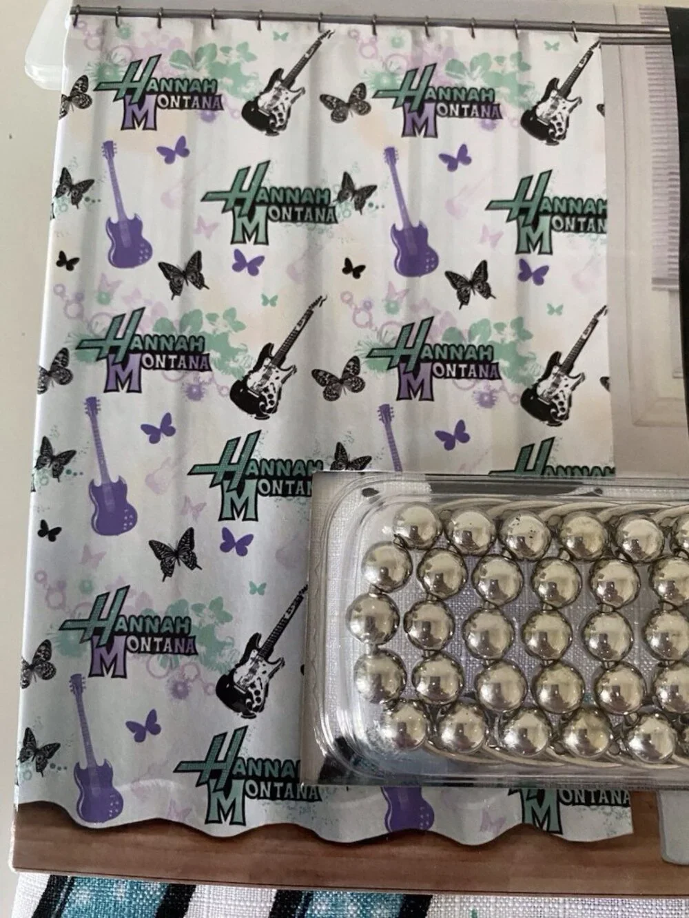13 Piece Disney Hannah Montana Guitar Butterfly‎ Fabric Shower Curtain 72” X 72”